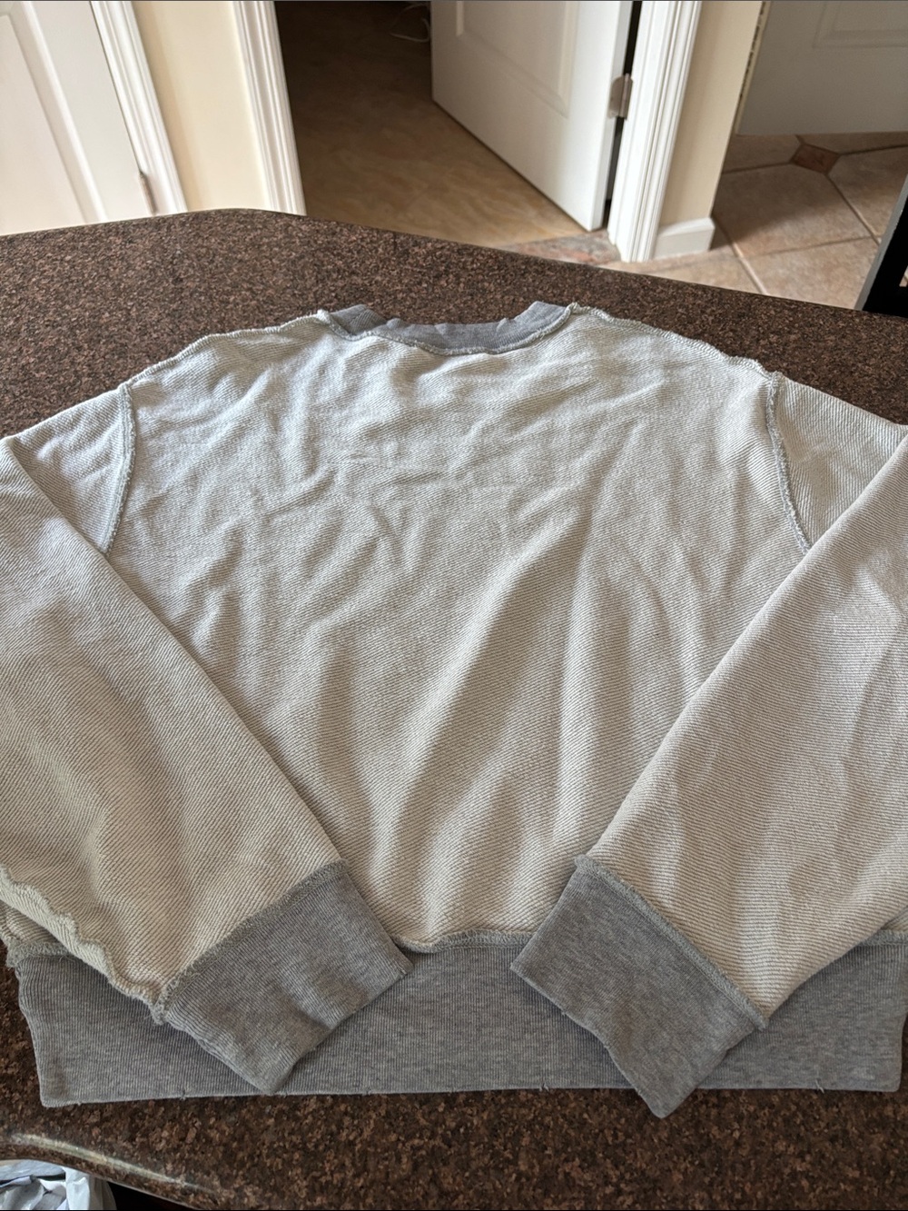 Frame Denim Light Gray Crewneck Sweatshirt with Contrast Trim - Picture 5 of 5